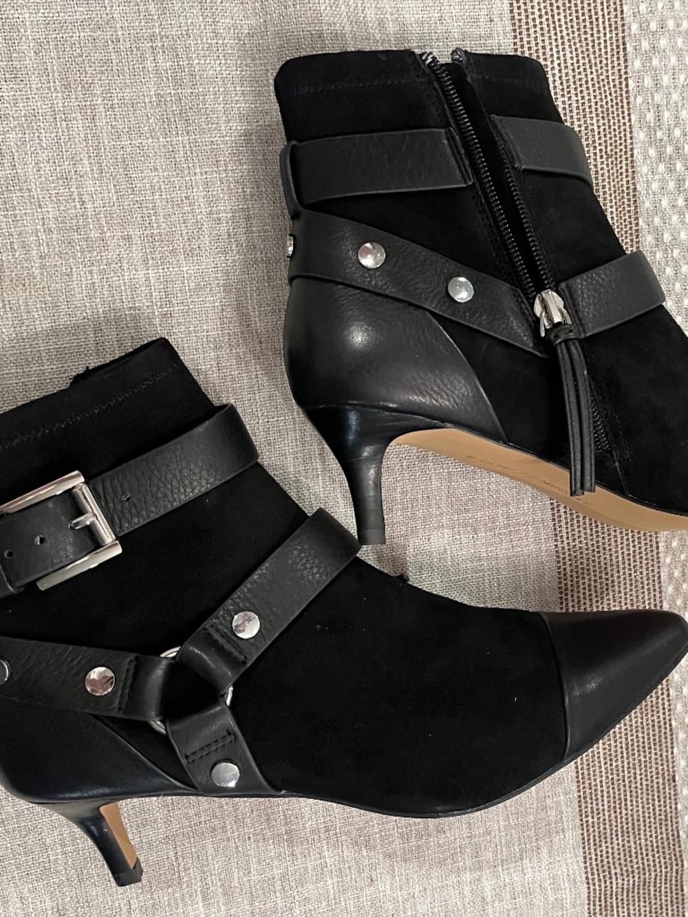 Rebecca Minkoff Saskia Black Leather Ankle Boots Heels Size 6 Kitten Heel